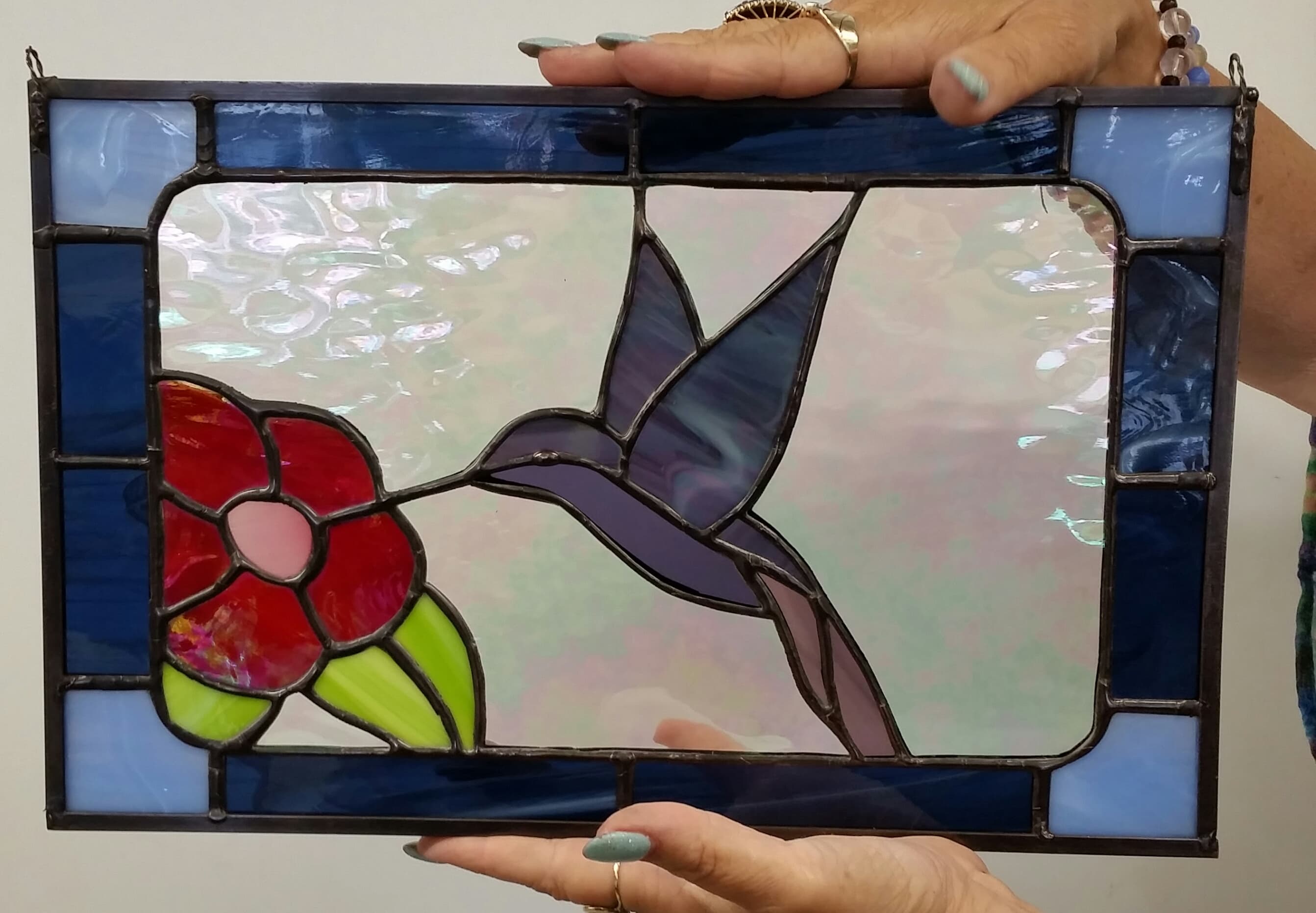Stained Glass Hummingbird Panel