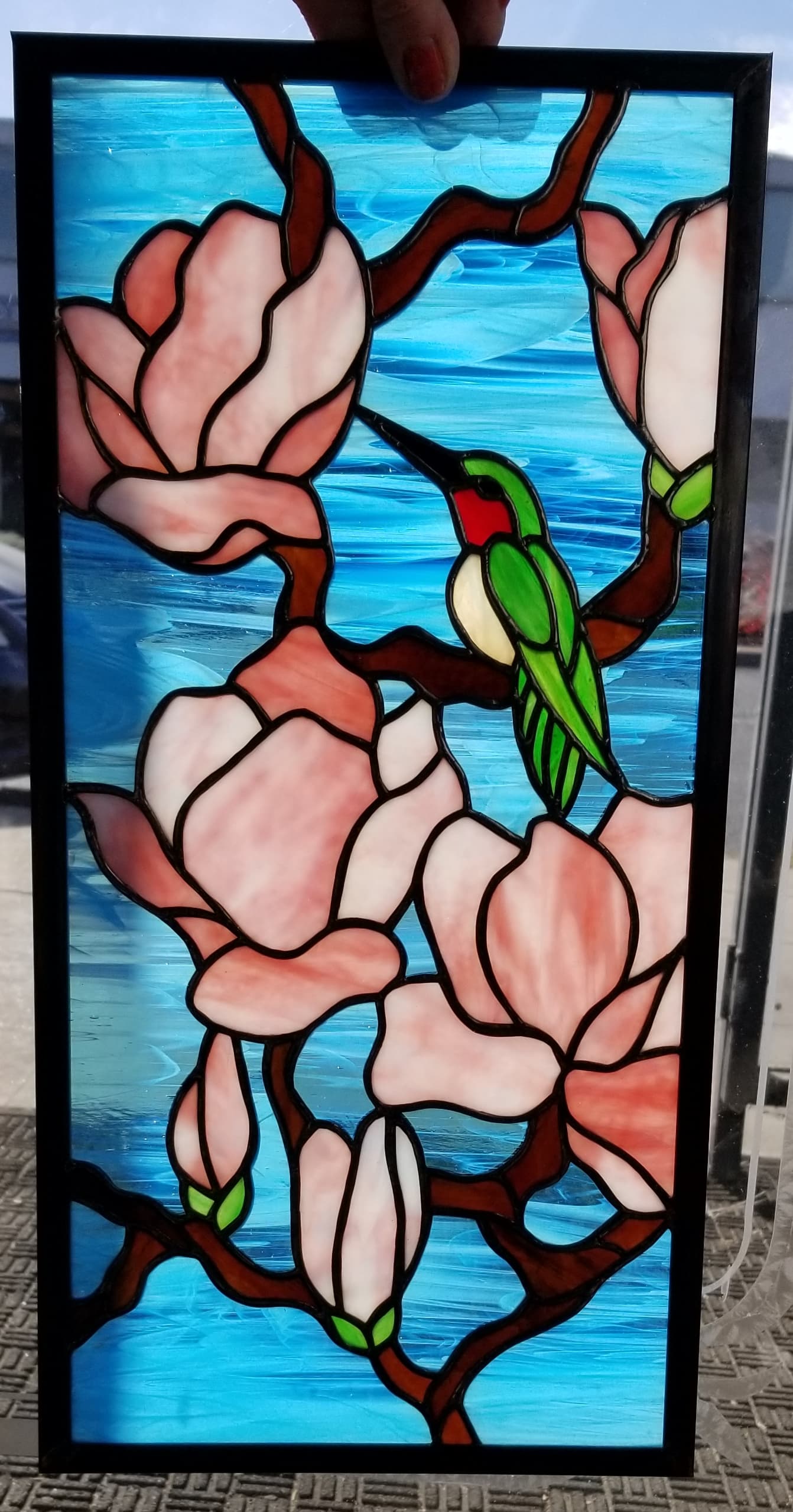 Hummingbird stained glass piece