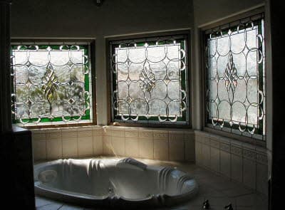 Large stained glass bathroom windows