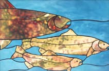 Three-fish stained glass panel