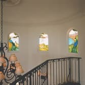 Peacocks stained glass design